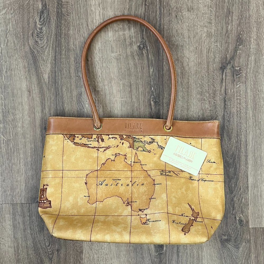 Alviero Martini 1A Classe Geo Map Print Leather Shoulder Bag/Tote